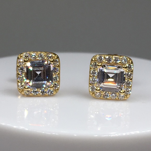 18k yellow gold asscher diamond stud earrings 2 ct - Picture 6 of 8